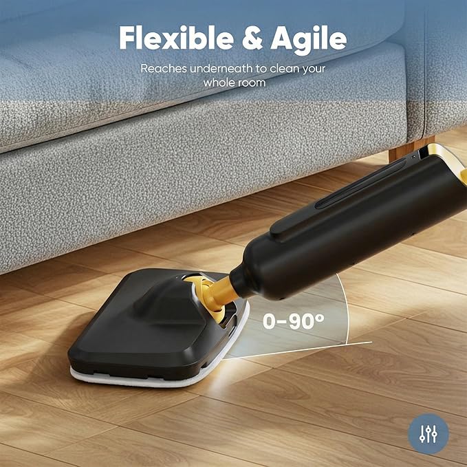 DUMOS Steam Mop for Floor Cleaning, Detachable Handheld Steam Cleaner, Suitable for All Floors Like Tiles, Hardwood, Stone, Lightweight with 2 Washable Pads,Black and Yellow