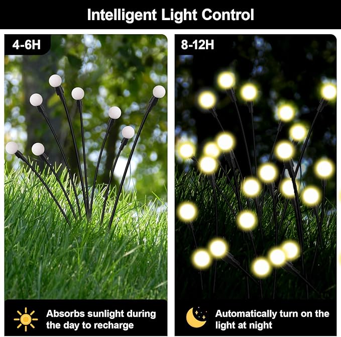 Solar Firefly Lights Warm White, 8 Modes 800mAh Swaying Firefly Yard Lights Solar Powered Outdoor Waterproof for Outside Yard Patio Lawn Pathway Walkway Stake Christmas Garden Decor (2 Pack)