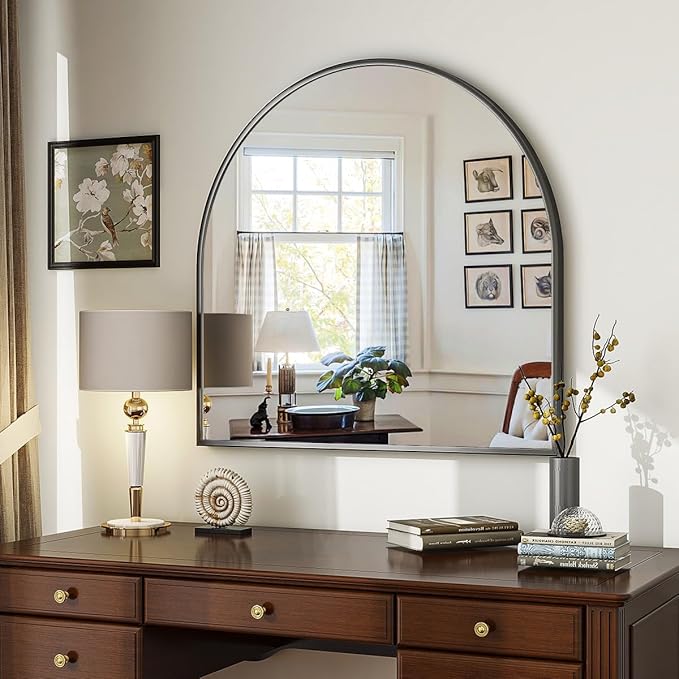 VooBang Wide Arched Wall Mirror, 31 x 32 inch Arch Bathroom Mirror, Wall