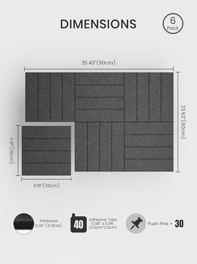 Bumusty Large Cork Board Alternative-36 x 24" Felt Bulletin Board Tiles