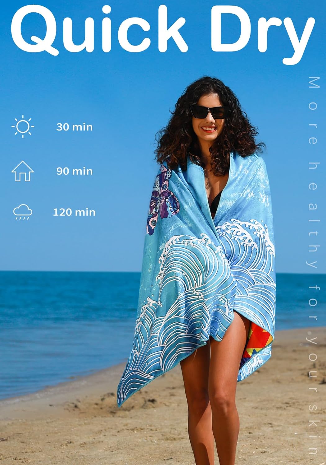 Skiennix Microfiber Beach Towel - Lightweight, Quick-Dry & Sand-Free | Large Compact Travel Accessory