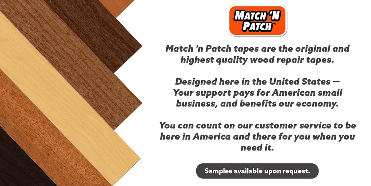 MATCH 'N PATCH Realistic Wood Grain Repair Tape - Durable Multi-Use Adhesive Tape for Furniture, Floors, Cabinets, Windows, Doors, RV, Home Decor & DIY Projects - Chestnut Maple, 2.25 inch x 15 feet