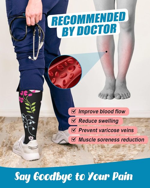 FuelMeFoot Compression Socks - 6 Pairs of 15-20mmHg Knee High Support for Nurses & Athletes