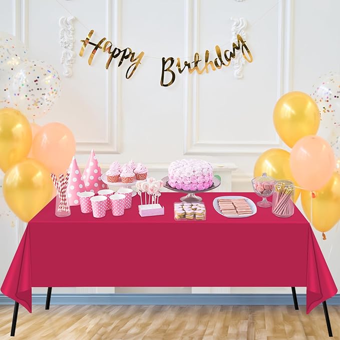 WNINK 6 Pack Bright Red Plastic Tablecloth Disposable Table Covers 54" x 108" Table Cloths for Bridal Shower Engagement Wedding Birthday Picnic Parties