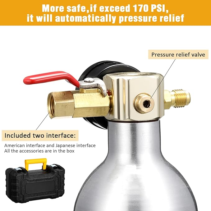 AC Flush Kit Air Conditioner System Flush Canister Kit AC Drain Line Cleaner Tool Air Conditioning Pipeline Cleaning Tool Set with Gauge, Air Fittings and Hose for Car Air Conditioner Pipe