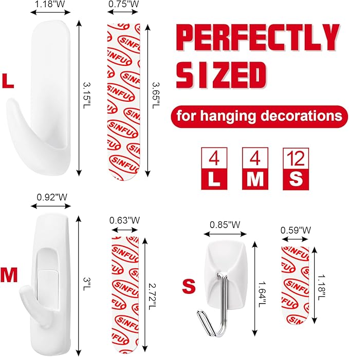 Sinfuo 20 Hooks for Hanging Variety Pack, Adhesive wall Hooks Heavy Duty