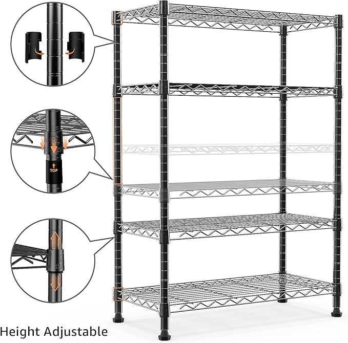 1000 lbs Storage Shelving Steel Heavy Duty 4-Tier Utility Shelving Unit Steel Organizer Wire Rack for Home,Kitchen,Office,Black (13.7" D x 23.6" W x 53.4" H)