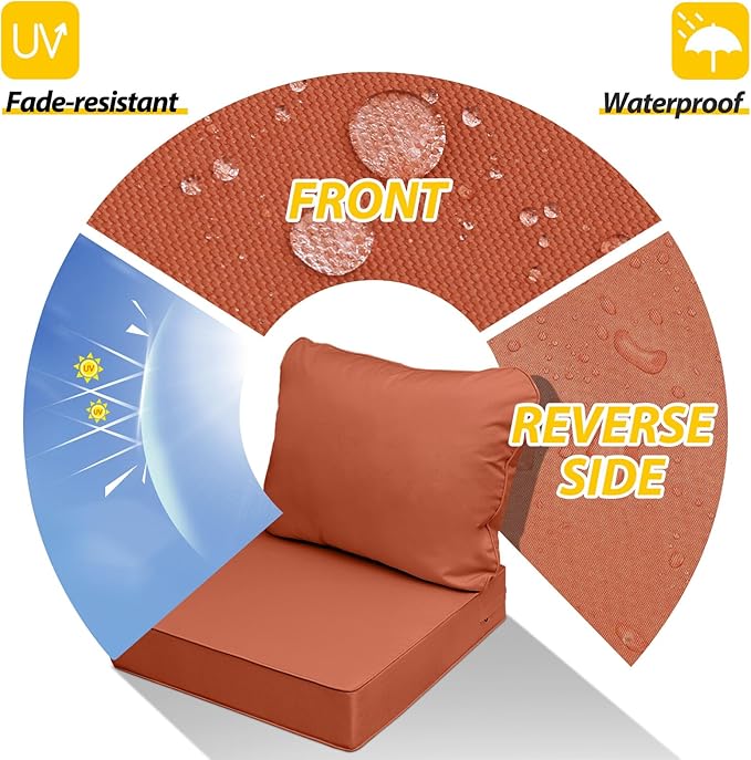 AAAAAcessories Outdoor Seat Cushions for Chairs, Fade-Resistant, Waterproof Patio Furniture Replacement Cushions, 25.5" x 25.5" x 5" + 25.5" x 19", Rust
