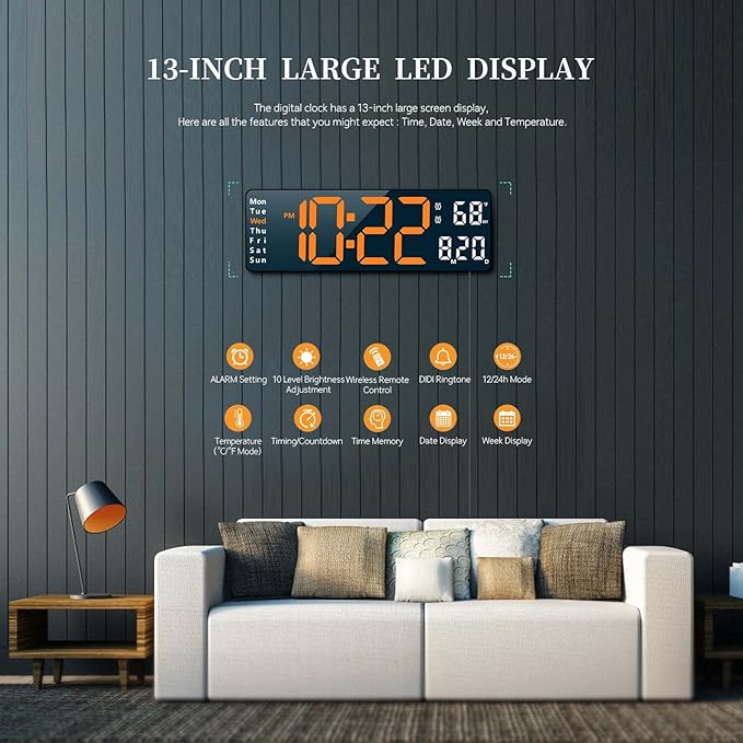Abovsare Digital Wall Clock for Living Room Decor, Desk Alarm Clock for Bedroom