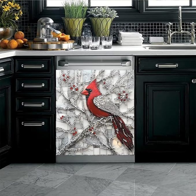 Diamond Branch Cardinal Dishwasher Magnet Cover 23x26 Inch Magnetic Dishwasher Cover Kitchen Decor Refrigerator Magnets Sticker Appliance Protector