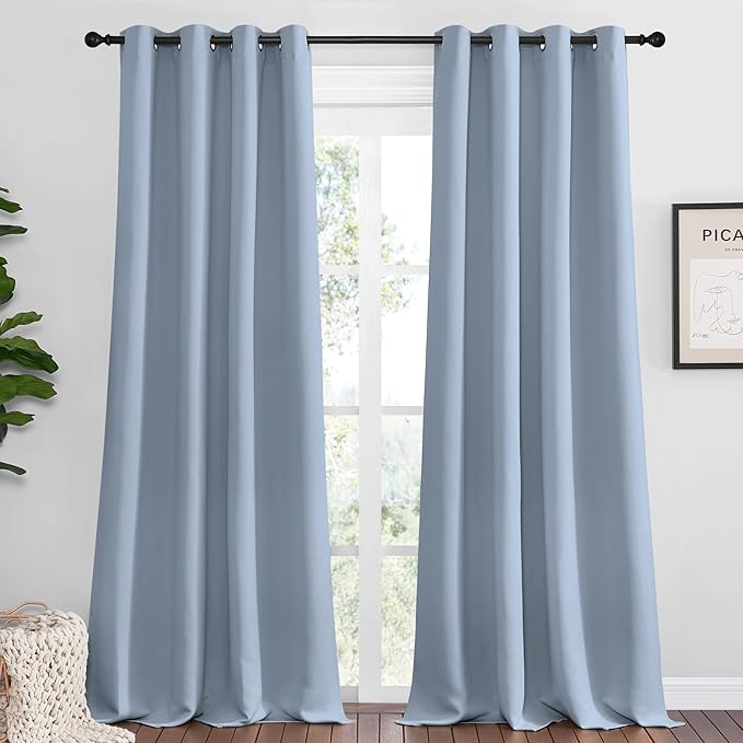 NICETOWN Vintage Blue Blackout Curtains 120 inches Length