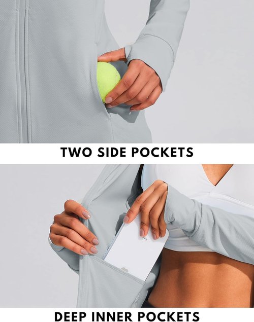 COOrun Women's UPF 50+ Sun Protection Hoodie - Full Zip Long Sleeve Active Jacket for Hiking & Running