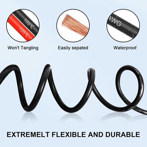 10 AWG Pure Copper Wire - 10 Feet Red & Black Stranded Low Voltage Wire for Solar, Automotive & LED Lighting