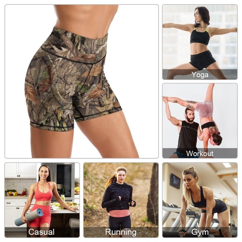 Sjazc Hunting Camo Yoga Shorts High Waisted Biker Shorts for Womens Athletic Running Workout S
