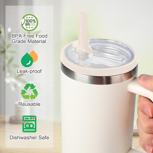 Stanley Quencher Flip Straw Lid - 2 Pack Reusable, Leak Proof for 30 OZ Tumbler (White)