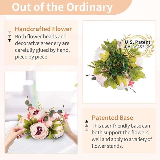 NUPTIO Flower Ball Arrangement Bouquet: 10 Pcs 9.4 inch Diam Light Pink Faux Peony Flowers Balls for Wedding Centerpiece Decorations Fake Peonies Artificial Flower Centerpieces for Tables