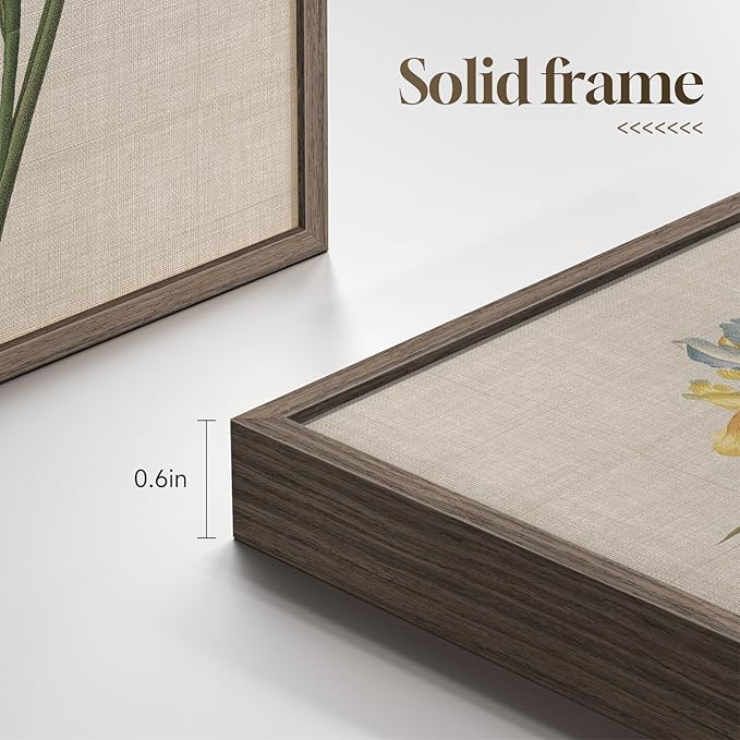 Framed Botanical Floral Wall Art, 4 Piece Vintage Flower Canvas Painting Prints