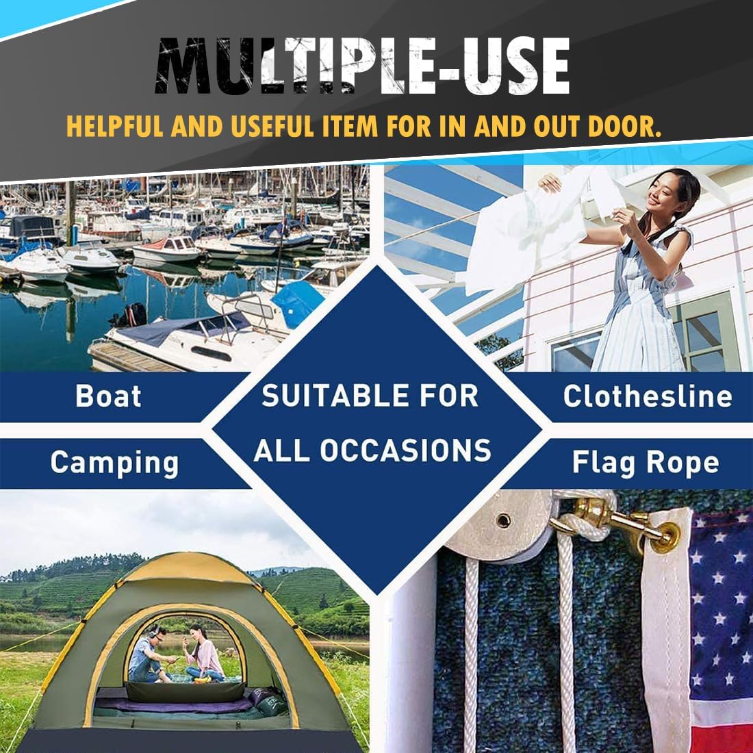 PerkHomy 100 ft 3/16" (5mm) Cotton Rope Multi Purpose Utility Diamond Braided Cord, Natural Cotton for Clothes Line Camping Crafting Flag Pole, Natural White