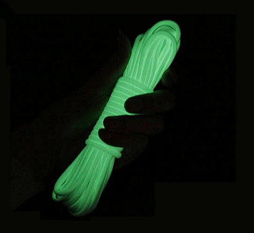 550 Paracord Survival Rope - Luminous 9 Strand Parachute Cord, 25ft, 50ft, 100ft (Green)