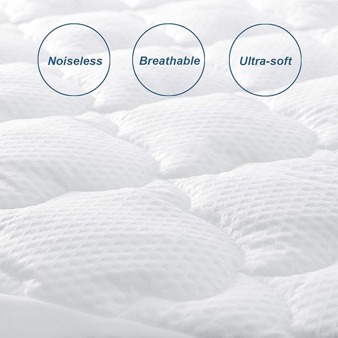 California King Air Mattress Cover, Thick Quilted Mattress Topper, Soft Breathable and Noiseless Down Alternative Fiber Pillow Top Mattress Pad with Deep Pocket Fits Up to 23 Inch Mattress(72"X82")