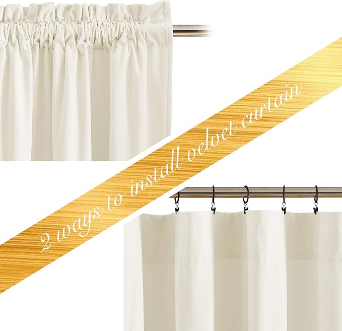 NICETOWN Ivory White Velvet Curtains 54" Length 42" Wide, Light Dimming Thermal