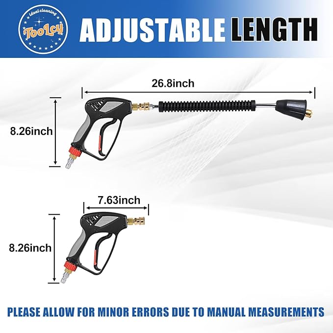 TOOLCY Pressure Washer Gun with Extension Wand, High Power Washer Gun with 3/8" Swivel Plug & M22-14mm Male Fitting, 1/4" Quick Connect Curved Wand for Car Wash, Compatible with Foam Cannon, 5000 PSI