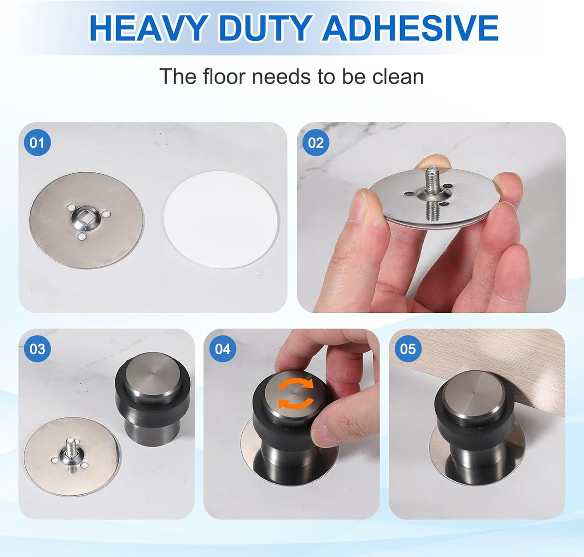 PATIKIL 2Set Round Door Stoppers, 80mm Stainless Steel Door Stop Doorstop Wedge Metal Cylinder Self Adhesive with Screw for Bottom of Door Floor Inside, Black