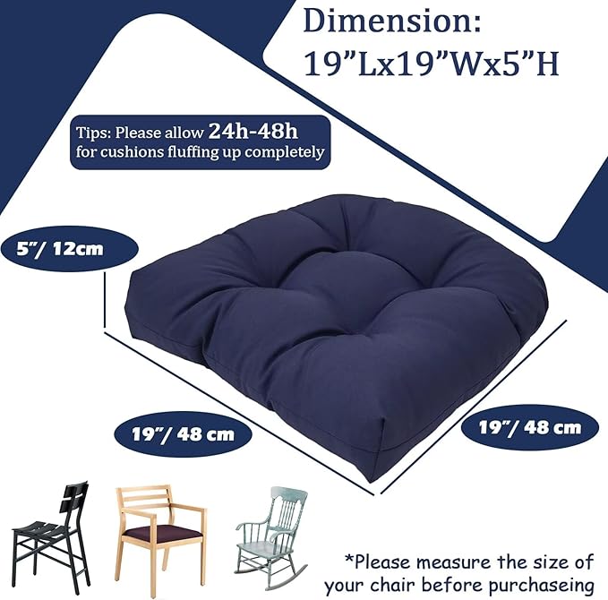 MTMR Water-Repellent Outdoor Chair Cushions Set of 2, 19”X19” Patio Chair Cushions with High Elasticity PP Cotton, No Fading Tufted Seat Cushions for Outdoor Furniture, Thick and Large Patio Cushions