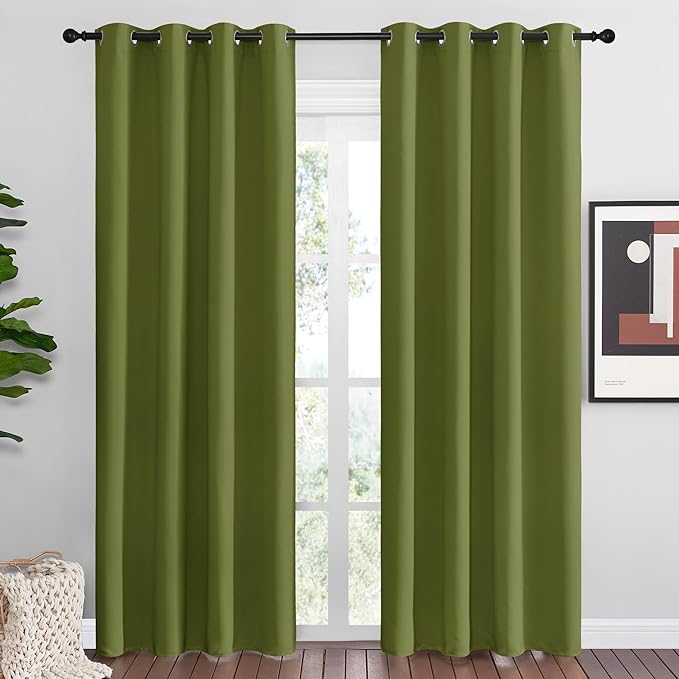 NICETOWN Olive Green Blackout Curtains 86 inches Length