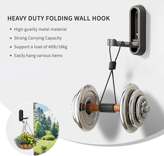 2PCS Foldable Wall Hooks, Flip Down Design