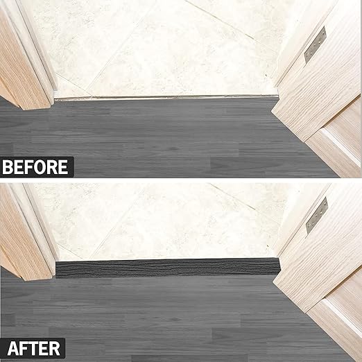 5Ft Floor Transition Strip Self Adhesive Vinyl Cover Floor Strip Flat Divider Transition Strip Wood Grain Design for Laminate Floor Gaps and Doorway Transitions (5Ft x 2 Inch, Gray)