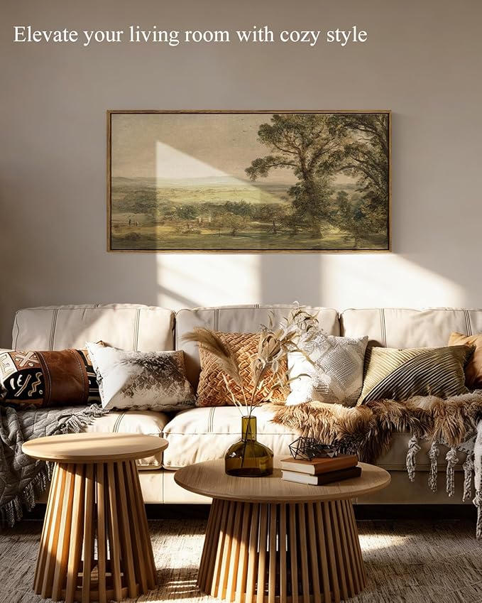 InSimSea Extra Large Framed Vintage Wall Art, Living Room Country Farmhouse Decor, Rustic Countryside Landscape Canvas Prints, Retro Scenery Long Picture for Bedroom Above of Bed, 20x40inch