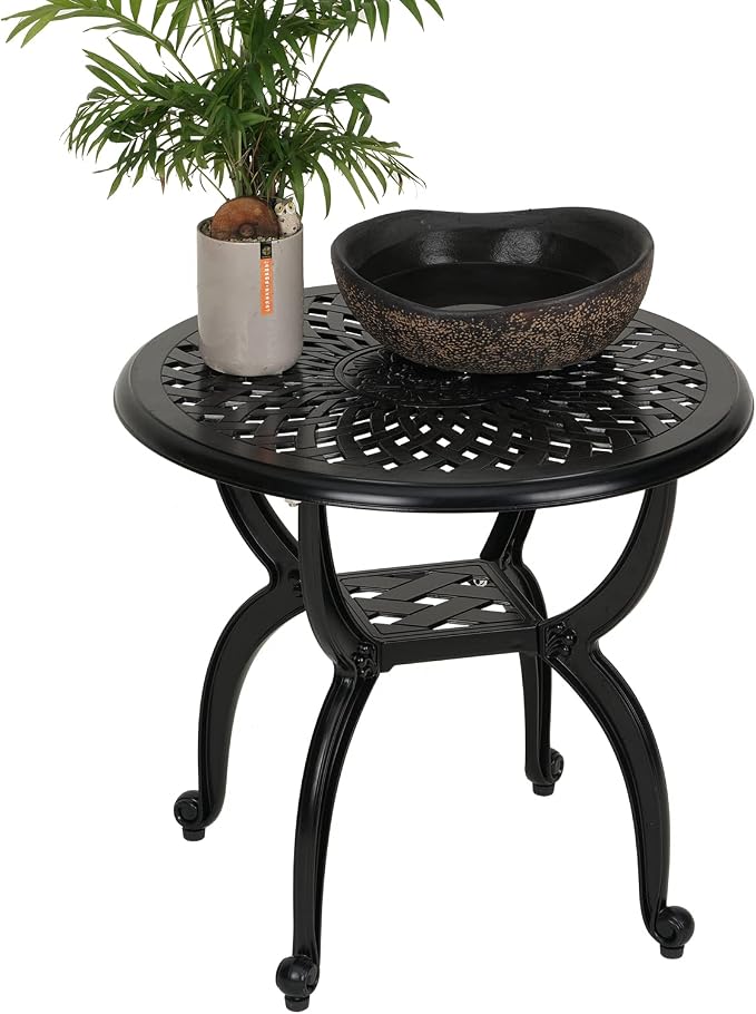 YKSY&YKSY Jardin DE Centennial Cast Aluminum Side/End Table, Anti-Rust Coffee Bistro Table for Outdoor, Patio, Indoor, Garden, Porch, Balcony (Round Black) 1
