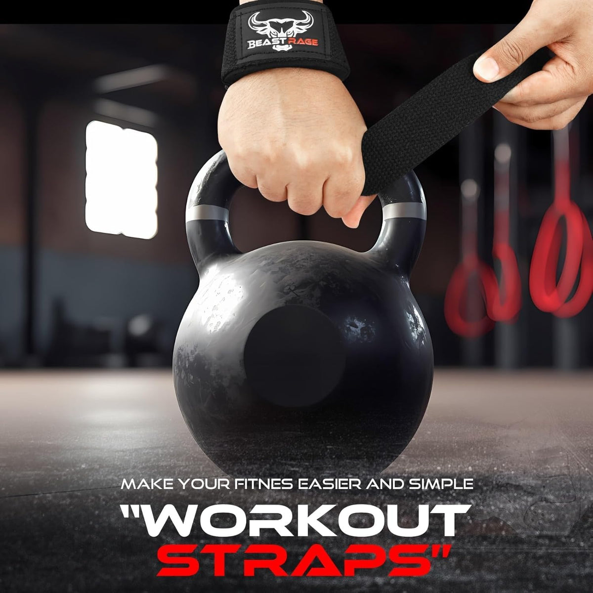 BEAST RAGE Lifting Wrist Straps for Weightlifting, Straps Gym Grip Power Workouts Lifting Straps Padded Cotton Men Women Wrap Lift, Deadlift Bodybuilding Weight Lifting Exercise Straps (Black)
