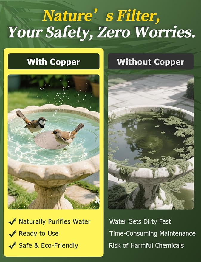Mellbree Bird Bath Copper Disc & Clean Set, 0.6mm Reinforced 99.99% Pure Copper Cleaning Disk with Cleaning sponges Sandpaper and Microfiber Cloths for Cleaning Bird Baths and Bird Bath Disk