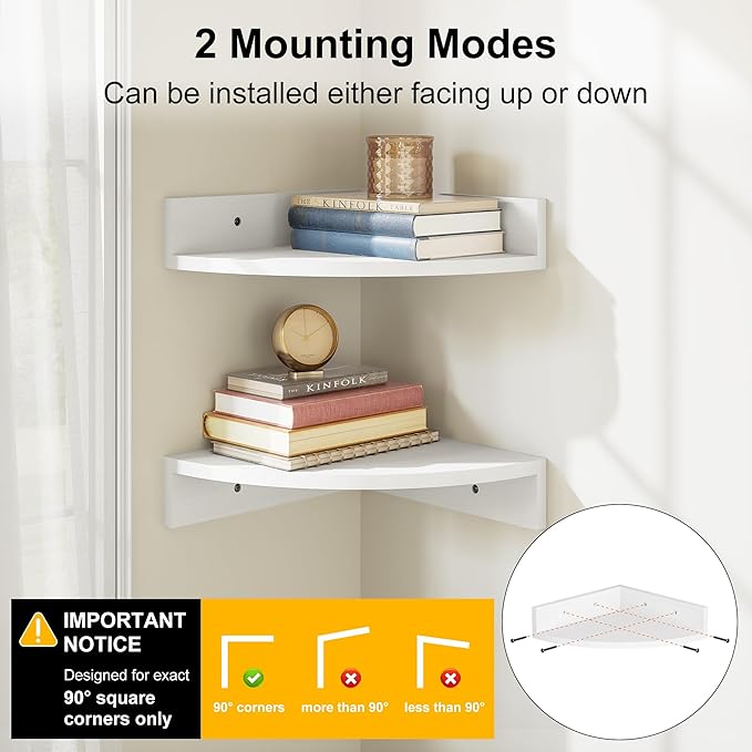 Alsonerbay White Corner Shelf Wall Mount, Large Wooden Shelves