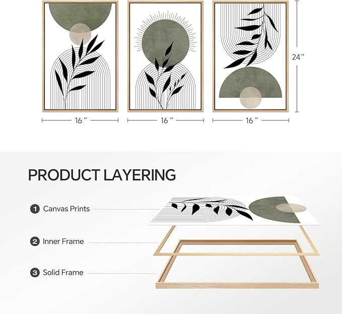 Framed Boho Sage Green Wall Art