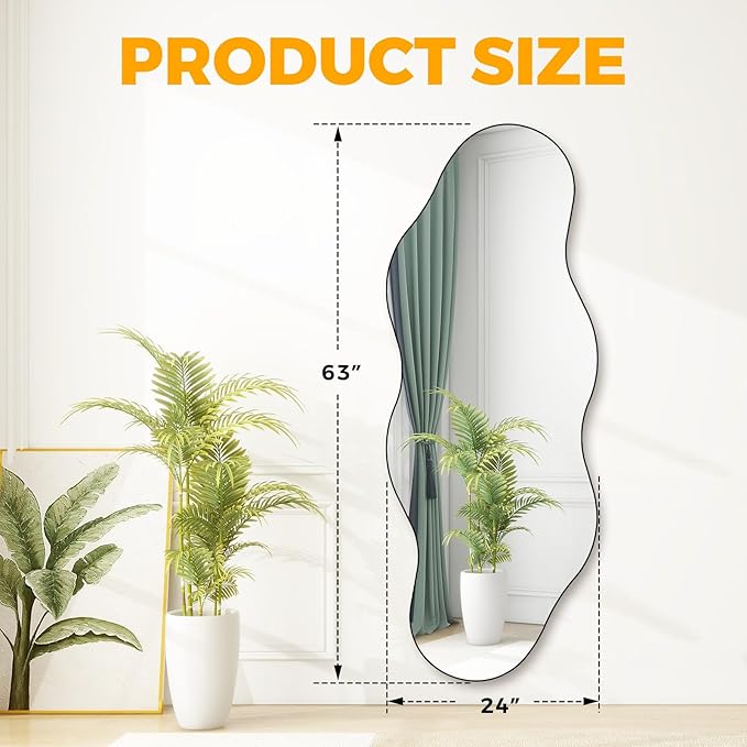 QDSSDECO Full Length Mirror 63"x24" Irregular Wall Mirror Cloud Frameless