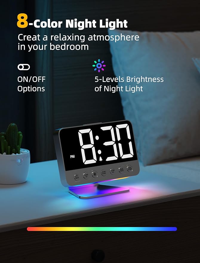 Odokee Digital Alarm Clocks for Bedrooms: Large Bold Number 5 Brightness Dimmer