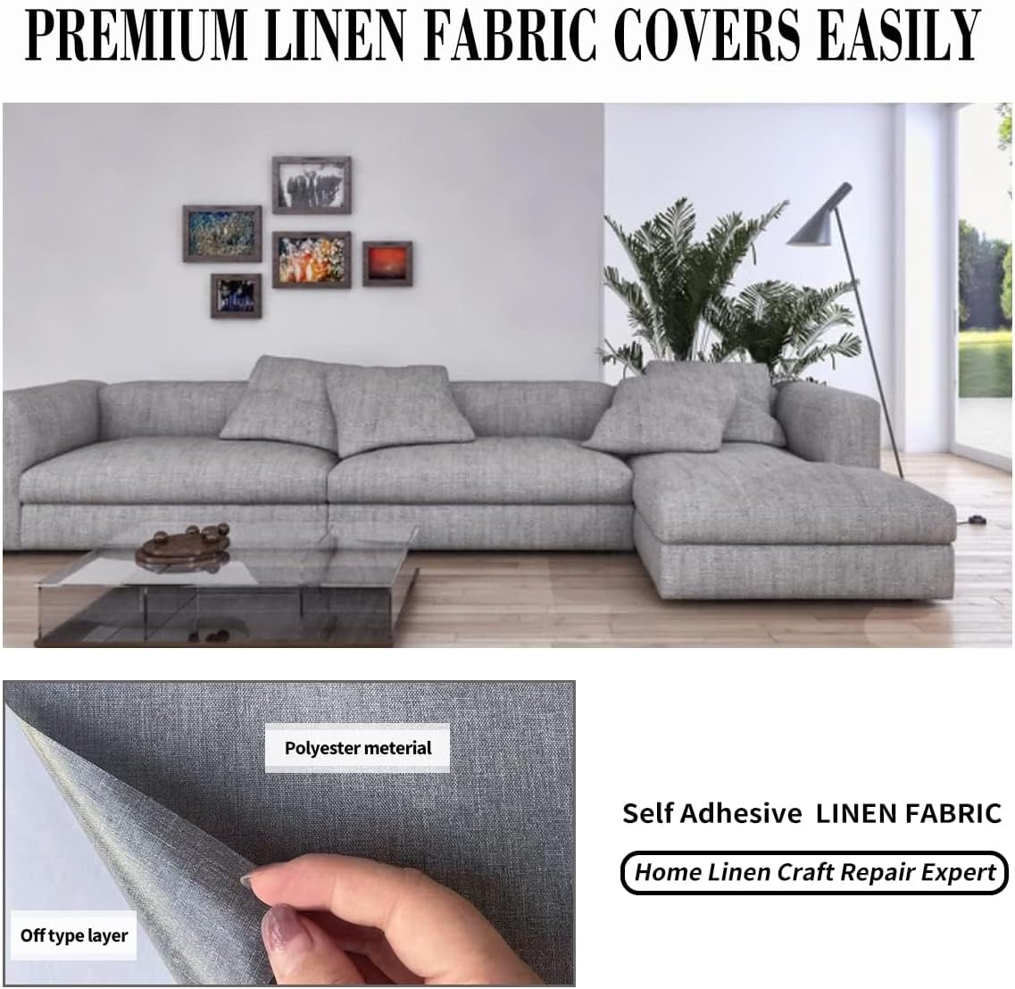 Fabric Repair Patches, Linen Repair Tape Self-Adhesive Fabric Patches Durable, DIY Large Linen Tape for Sofa, Couches, Furniture, Chair, Clothing （3.5X79 Inch, Beige）