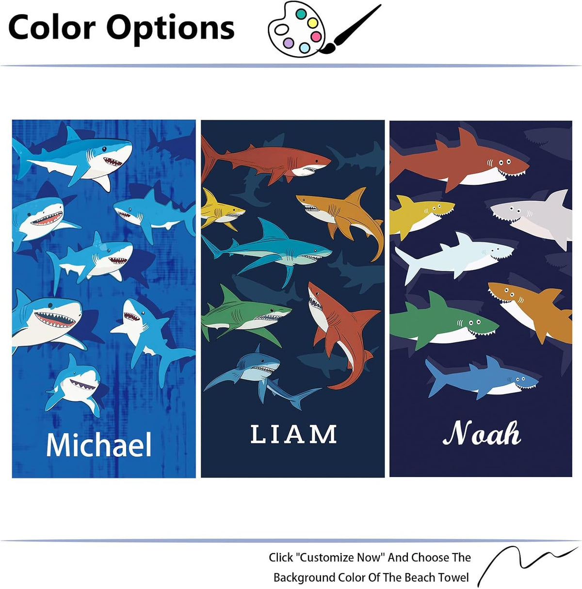 Skiennix Personalized Beach Towels for Kids - Ultra Absorbent Custom Monogrammed Towels | Shark Design