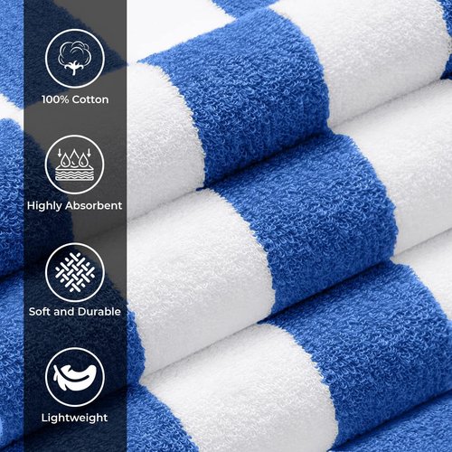 Avalon Towels Cabana Beach Towels - Oversized 30x60 Inches, 100% Ring Spun Cotton, Quick Drying & Super Soft (Blue Stripe)