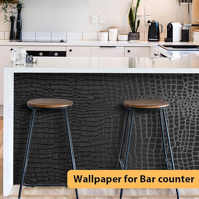 Arthome 17"×393" Black Crocodile Peel and Stick Wallpaper, Charcoal Black