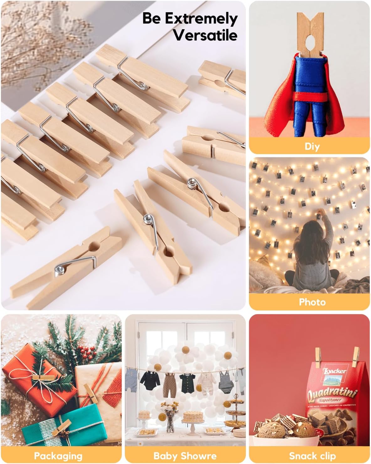 Clothes Pins Wooden Clothespins for Photo 1.77 Inch 50 PCS, Small Wood Clips Close Pin for Classroom Crafts Project Decorations Hanging Pegs 1 3/4"