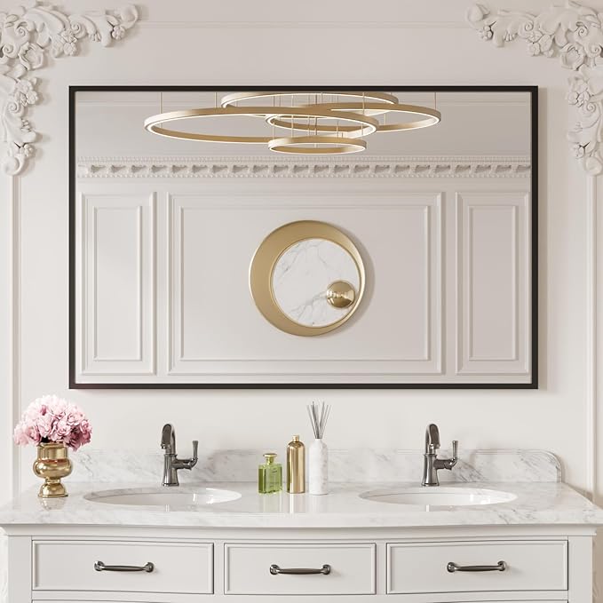 LOAAO 40"X30" Black Rectangle Bathroom Mirror Wall, Matte Black Aluminum Alloy