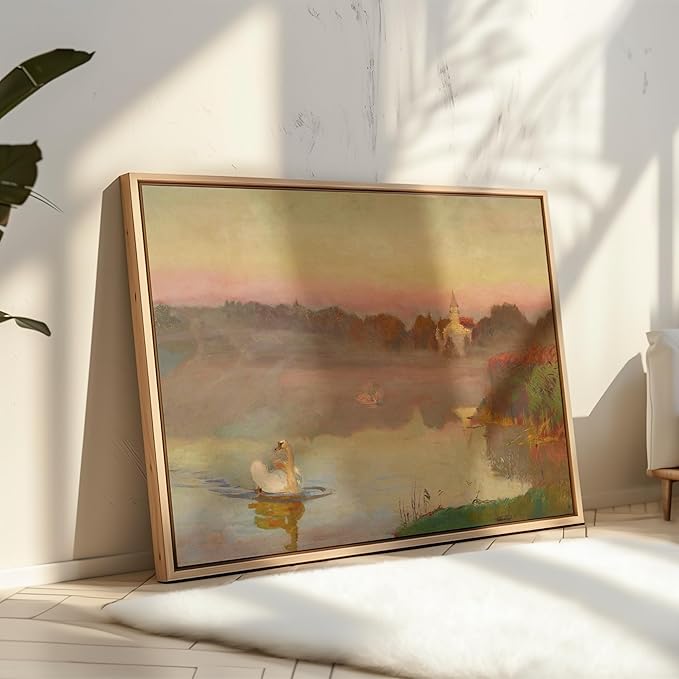 Poster Master Vintage Pond in Radziejowice - Retro Swan Print - Lake Landscape - Farmhouse Animal Lover - Aesthetic Living Room or Office Decor, 18x24 Unframed Wall Art