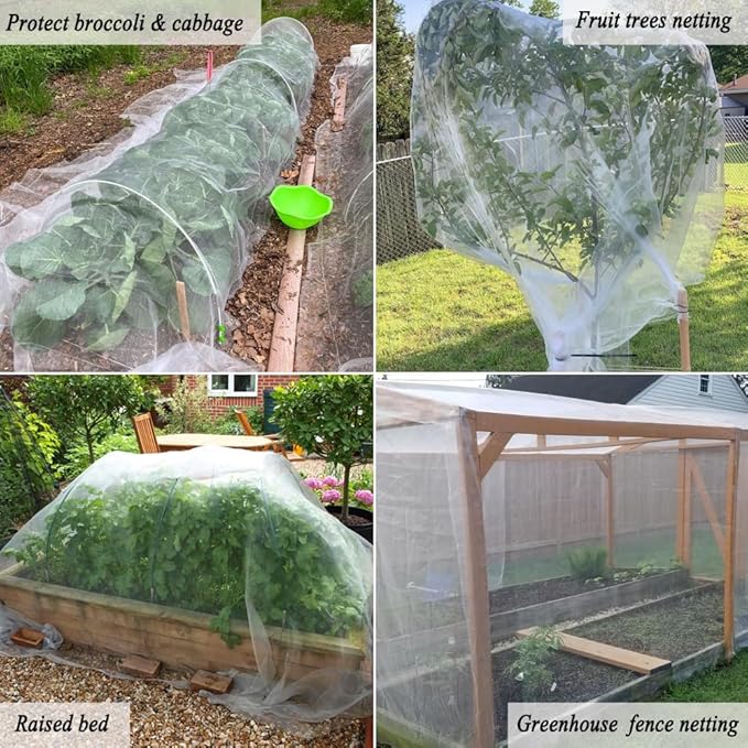 10X50Ft Garden Netting Pest Barrier – Ultra Fine Mesh Netting Plant Covers & Row Cover, Protects Vegetables, Fruits, Flowers from Mosquitoes, Insects, Birds, Deer & Squirrels