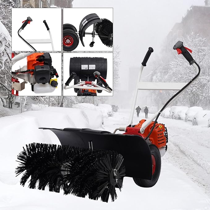 52CC 2.5HP Gas Power Sweeper Walk Behind Broom Driveway Grass Snow Cleaning Tool, 2.5HP Sweeper, for Cleaning Construction Sites, Farms, Streets, Driveways, Parks