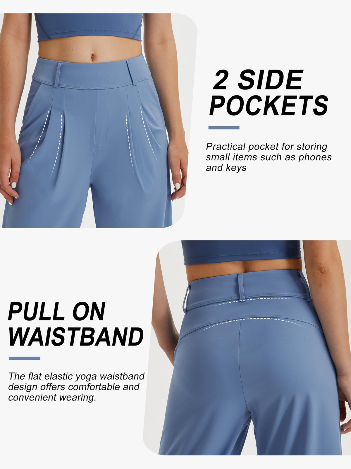 Libin Women's Wide Leg Work Pants 29" High Waisted Stretch Dress Casual Sweatpants Business Office Pants Trousers with Pockets,Dusty Blue,Medium