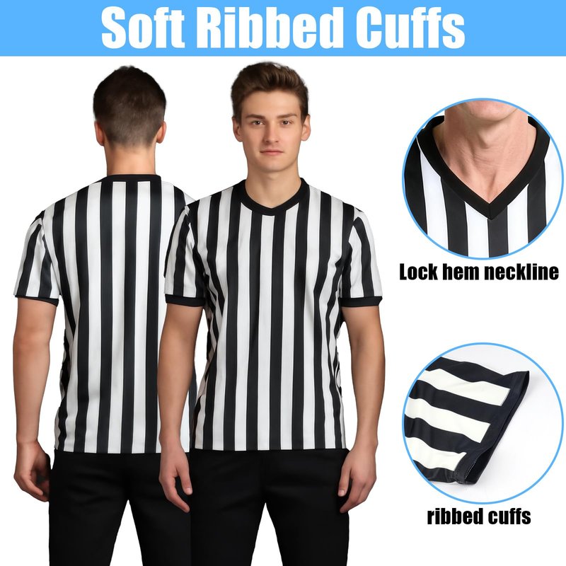 Referee Shirt, Basketball Referee Shirt Men, V-Neck Ref Shirt Black and White Stripe, Men’s & Women’s Short Sleeve Referee Costume for Basketball, Football, Soccer (XXL)